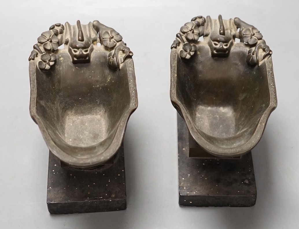 A pair of 19th century French bronze models of Chinese libation cups - 10cm tall